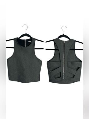 Lulu’s Cropped Sleeveless Cage Open Back Dark Grey Top, size XS